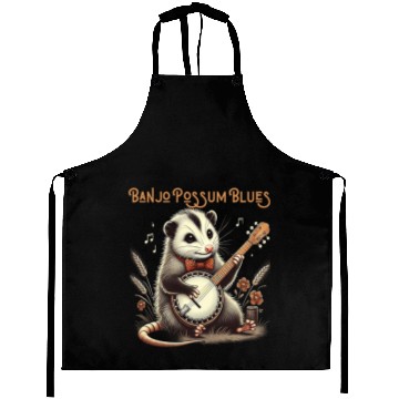 Discover Funny Opossum Playing Banjo Aprons