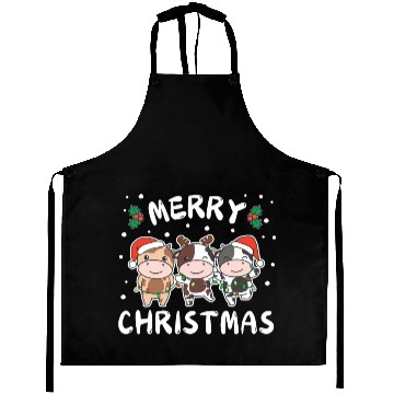 Discover Merry Christmas Cute Cow Festive Lights Cow Aprons