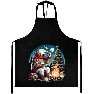 Discover Cozy Christmas Polar Bear: Eggnog & Fireside Cheer Aprons