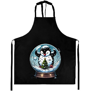 Discover Penguin in a Snow Globe: Christmas Storm & Cheer Aprons