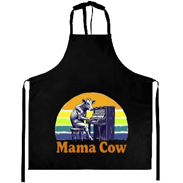 Discover Mama Cow Playing Piano Retro Design Aprons