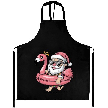 Discover Summer Santa Claus with Flamingo Float Aprons