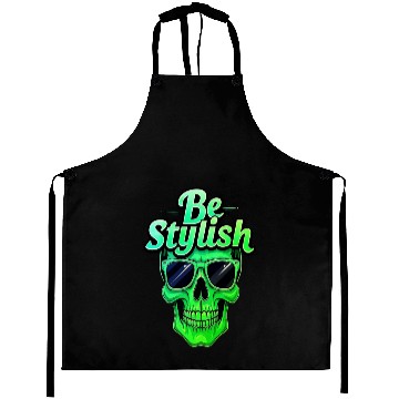 Discover Be Stylish Vibrant Green Skull with Sunglasses Aprons