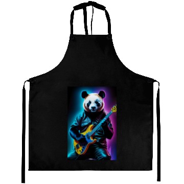 Discover Panda playing guitar neon art Aprons