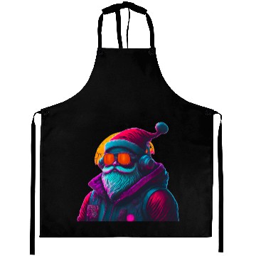 Discover Retro Cool Santa Claus with Headphones Neon Colors Aprons