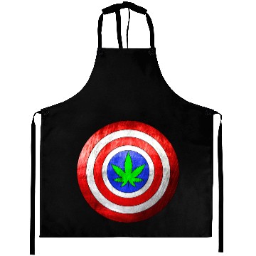 Discover Captain Cannabis Shield Red White Blue and Green Aprons