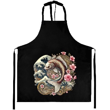 Discover Elegant Koi Fish and Cherry Blossom Design Aprons