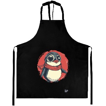 Discover Cute Happy Penguin with Glasses and Scarf Aprons