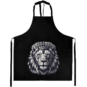 Discover Royal Lion Face with Crown Black and Grey Aprons