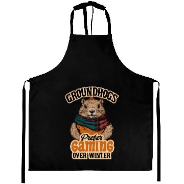 Discover Groundhogs Prefer Gaming Over Winter Fun Design Aprons