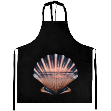 Discover Seashell Beach Scene Serene Ocean Landscape Aprons