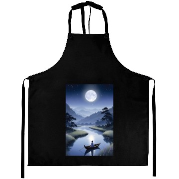 Discover Moonlit River Serenity - Nightscape Poster Aprons