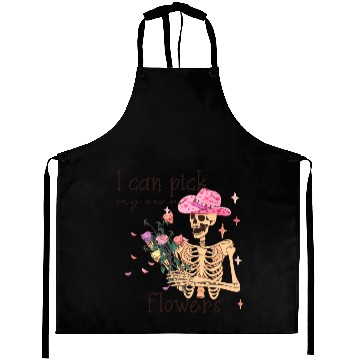 Discover Funny Cowboy Skeleton with Flowers Aprons