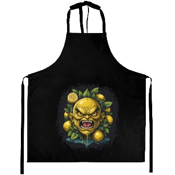 Discover Angry Lemon Head with Realistic Details Aprons