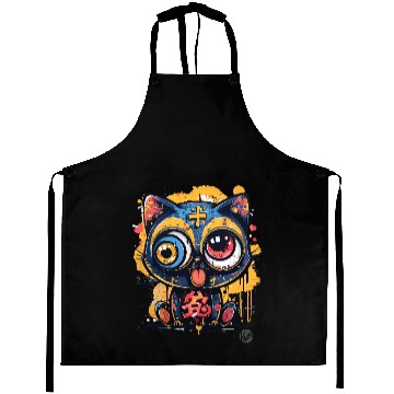 Discover Psycho Lucky Cat – Glitch Meow Madness Aprons