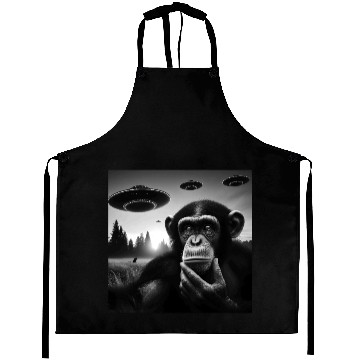 Discover Chimp Monkey Ape Funny Selfie with UFOs Weird Alie Aprons