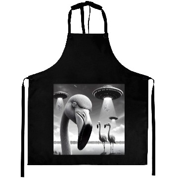 Discover Flamingo Sci-fi Funny Graphic Selfie with UFOs Wei Aprons