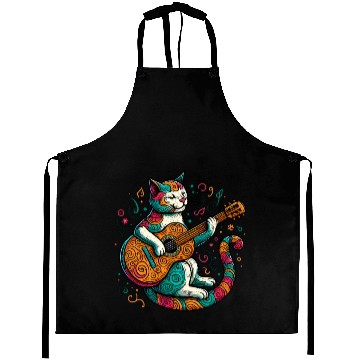 Discover Cat Playing Guitar Aprons