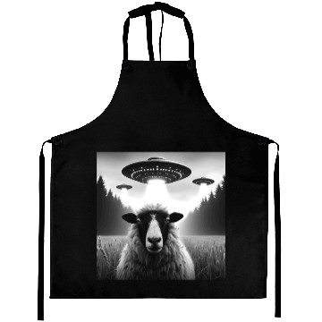 Discover Sheep ram, lamb Funny Graphic Selfie with UFOs Wei Aprons