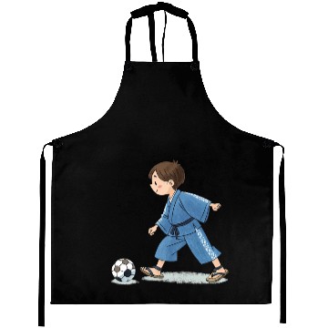 Discover Boy in kimono playing soccer Aprons