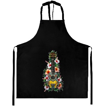 Discover Ukulele with hibiscus flowers AI Aprons