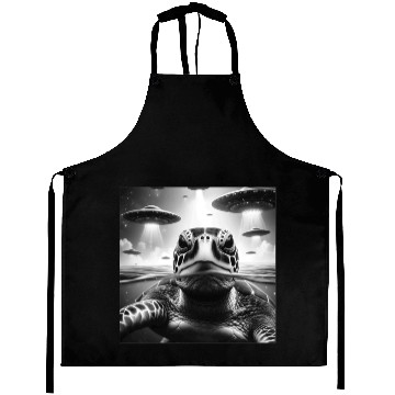 Discover Sea Turtle Funny Graphic Selfie with UFOs Weird A Aprons