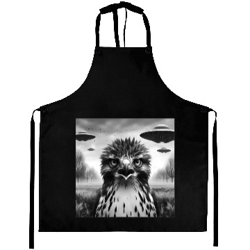 Discover Hawk falcon Funny Graphic Selfie with UFOs Weird Aprons