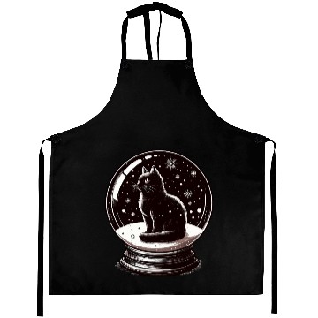 Discover Snow Globe With Black Cat Winter To Shake Aprons