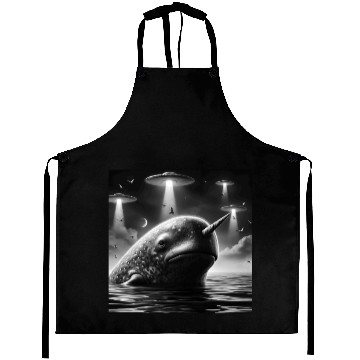Discover Narwhal Funny Graphic Selfie with UFOs Weird Alien Aprons