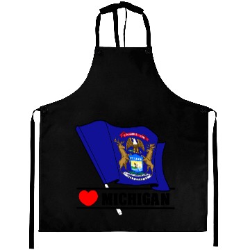 Discover Michigan flag heart 'MICHIGAN' Aprons