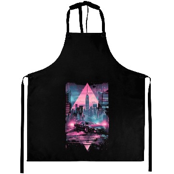 Discover Retro Vaporwave Car City Synthwave 80s 90s Aprons