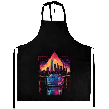 Discover 80s 90s Car City Synthwave Vaporwave Retro Aprons