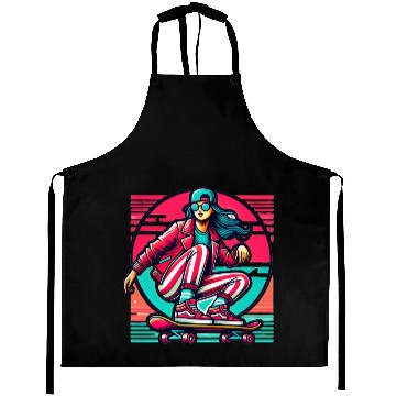 Discover A cool girl Skateboarding with cool outfit Aprons