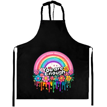 Discover "You Are Enough" Rainbow and Flowers Inspirational Aprons