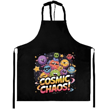 Discover Chaotic Cartoonish Galaxy with Whimsical Character Aprons