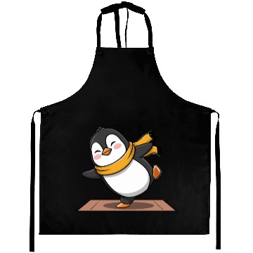 Discover Cute Penguin Doing Yoga with Yellow Scarf Aprons