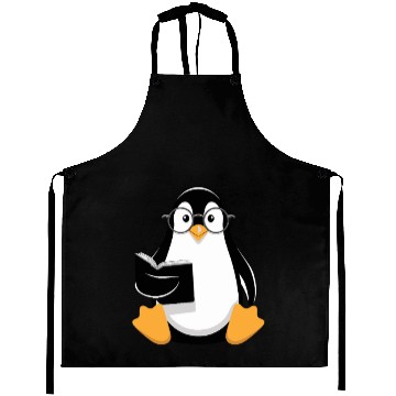 Discover Adorable Book-Loving Penguin with Glasses Design Aprons