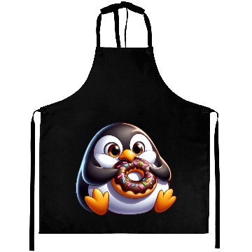 Discover Cute chubby penguin with donut cartoon Aprons