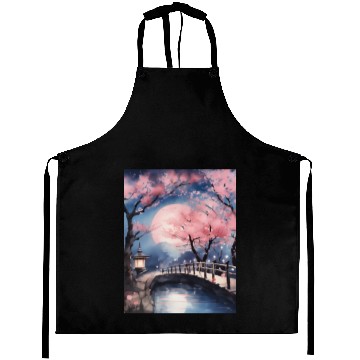 Discover Watercolor cherry blossom festival full moon Aprons
