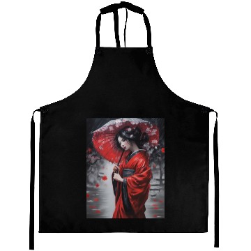 Discover Geisha umbrella rain storm cherry blossoms Aprons