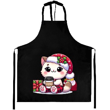 Discover A Cute Kawaii Cat Drinking Coffee Aprons
