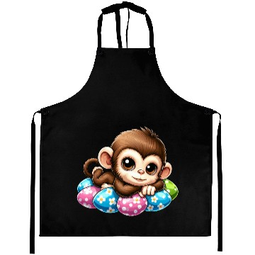 Discover Cute Monkey Easter eggs Easter chilling cartoon Aprons