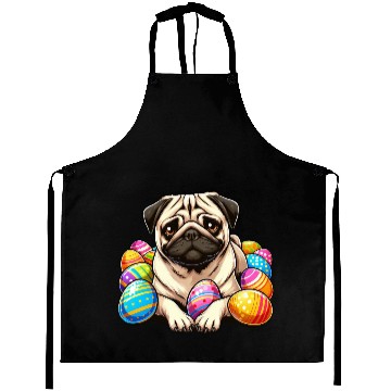 Discover Cute Pug Easter Egg Cartoon Relax Chill Aprons
