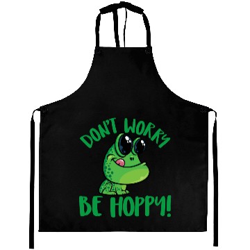 Discover Don't Worry Be Hoppy Smiling Cartoon Frog Aprons