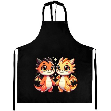 Discover Two Cute Dragon Friends Holding Hands Aprons