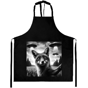 Discover Fox Funny Graphic Selfie with UFOs Weird Aliens Sc Aprons