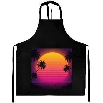 Discover Retro Sunset with Palm Trees Aprons