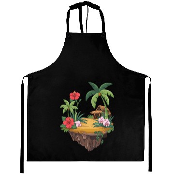 Discover Tropical Island Hut Hibiscus and Orchids Aprons