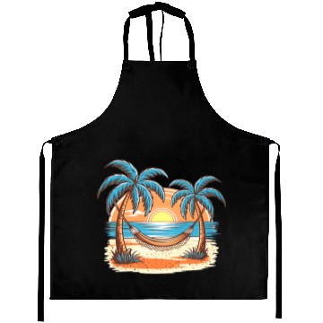 Discover Tropical Sunset Hammock Scene Aprons