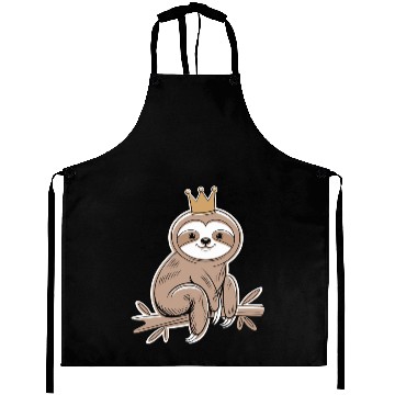 Discover Cute Sloth with Royal Crown Relaxing on Branch Aprons